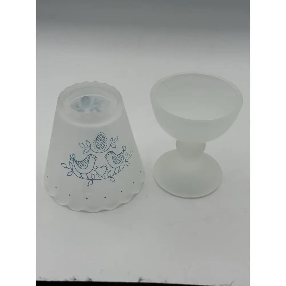 Vtg Fairy Lamp Frosted Glass Candle Holder Blue Birds Cottage Core Dutch FREE SH